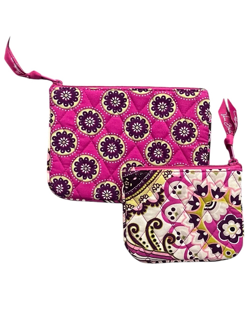 Vera Bradley Fuchsia and Purple Quilted Cosmetic Pouch Duo